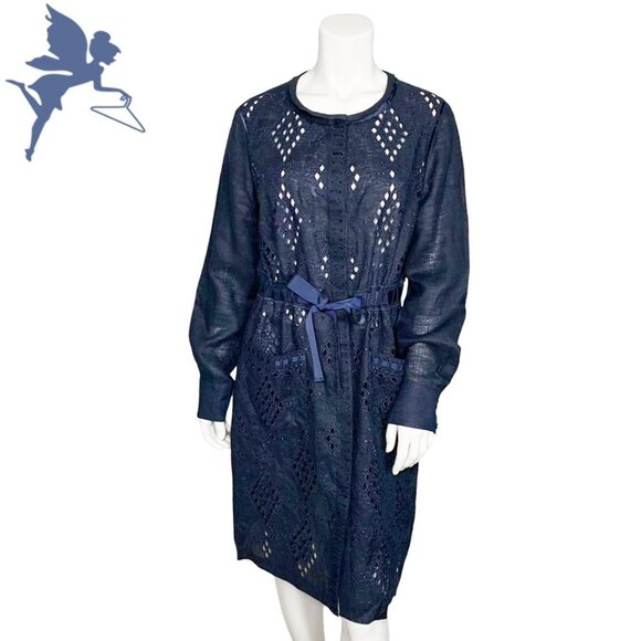 TAHARI Linen Laser Cut Lace Shirt Dress - Picture 1 of 8